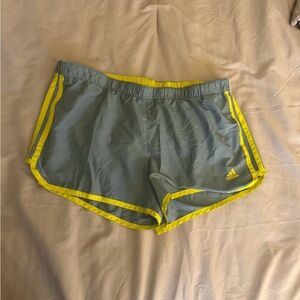 Adidas Women's Athletic Shorts in Gray with Yellow Trim